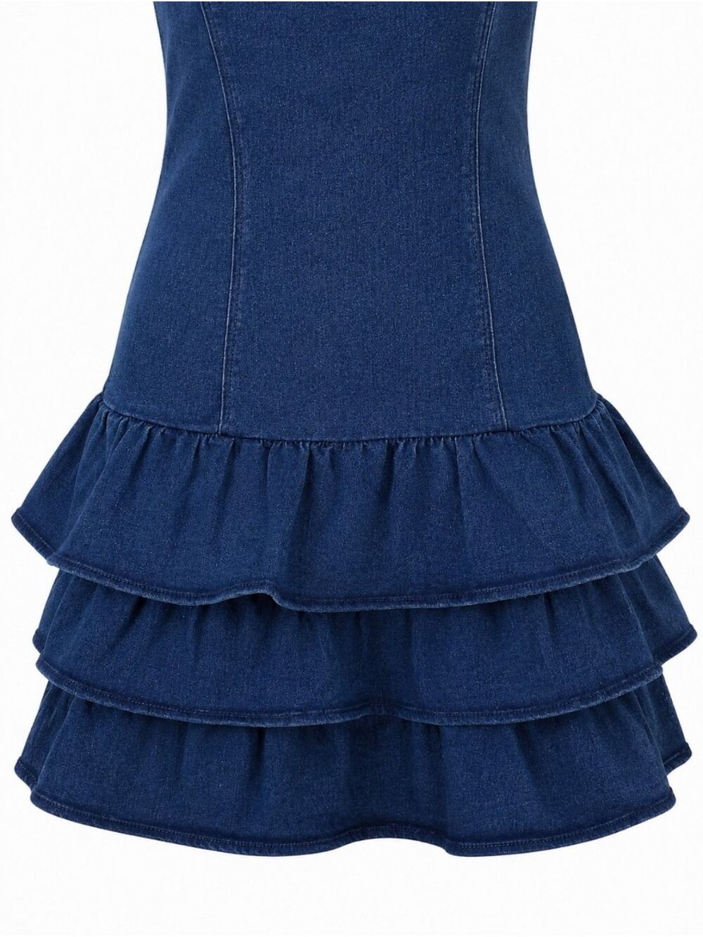 Denim Halter Ruffle Mini Dress Small Dark Wash Story On Coastal Cowgirl NWT - Picture 5 of 10